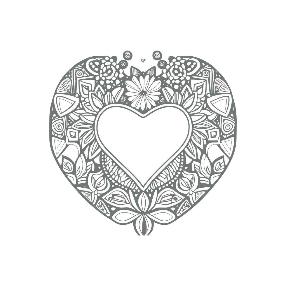 Flower with frame in shape of heart. decoration in ethnic oriental, vector