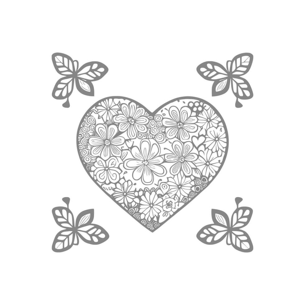 Flower with frame in shape of heart. decoration in ethnic oriental, vector