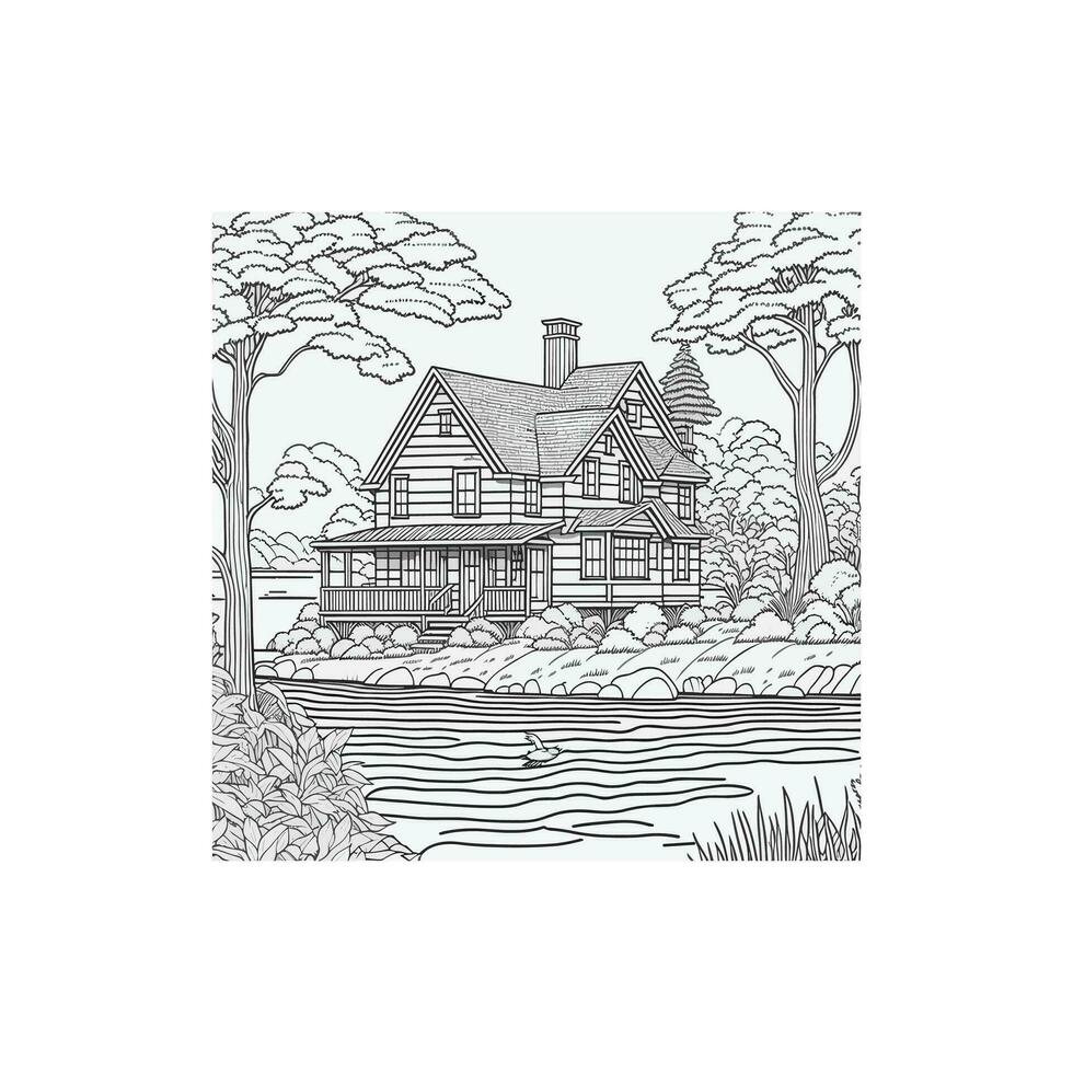 House by the river vector