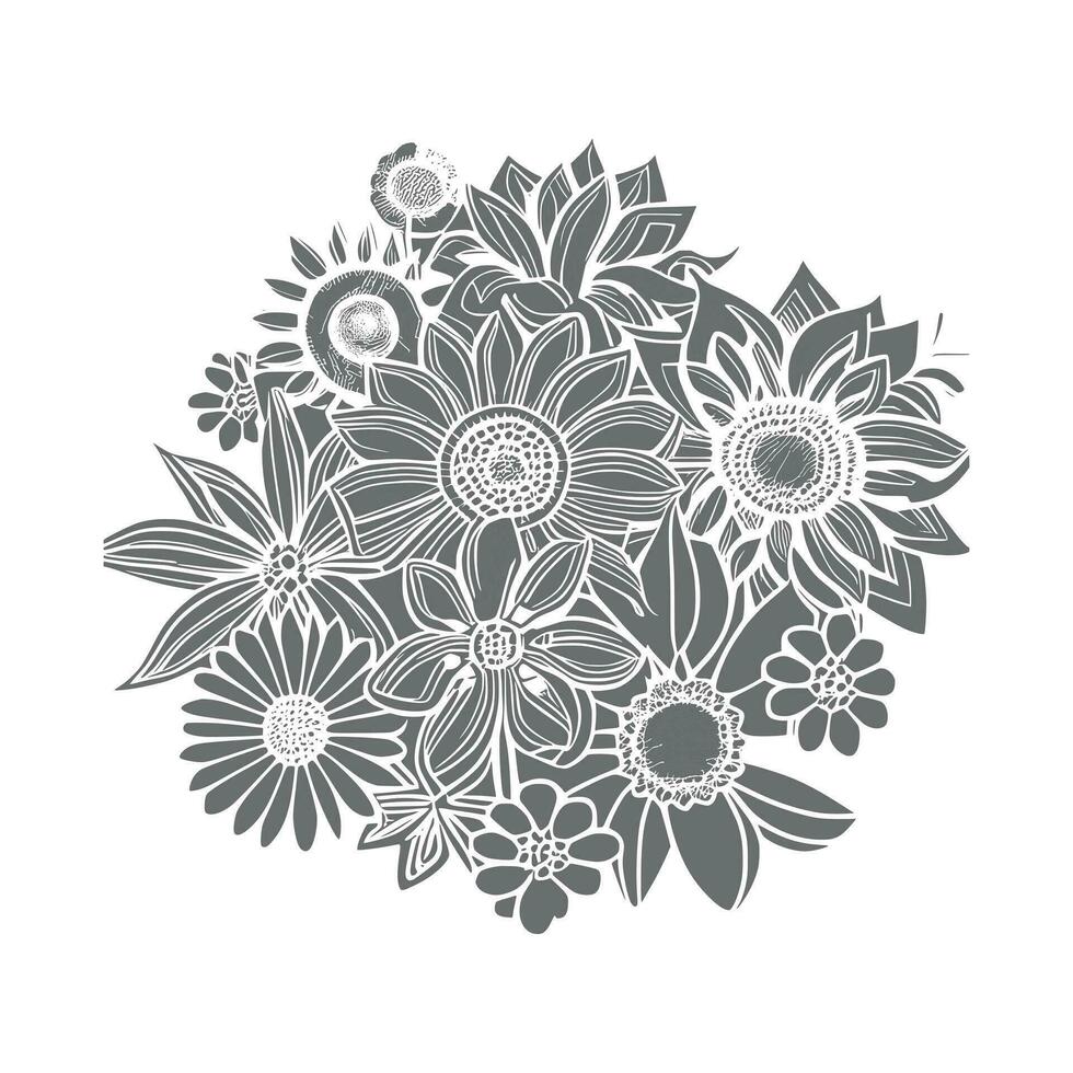 line art flower bouquet vector