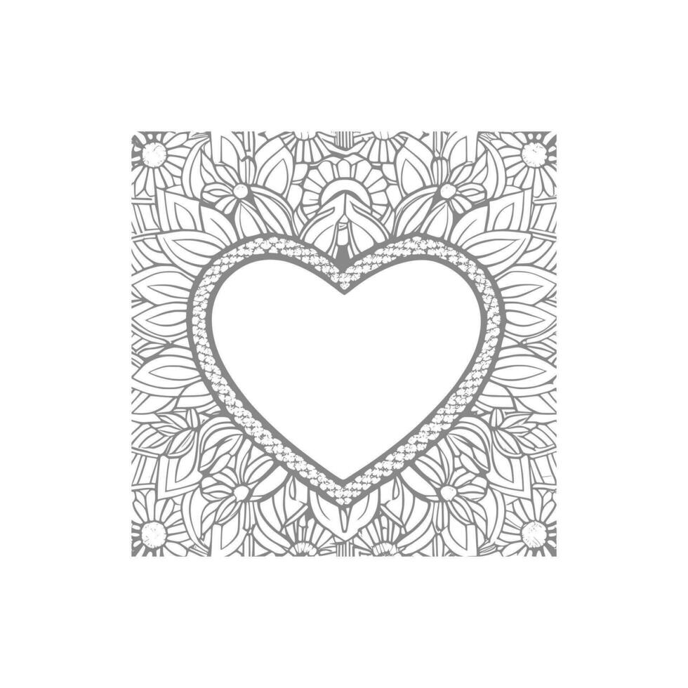 Flower with frame in shape of heart. decoration in ethnic oriental, vector