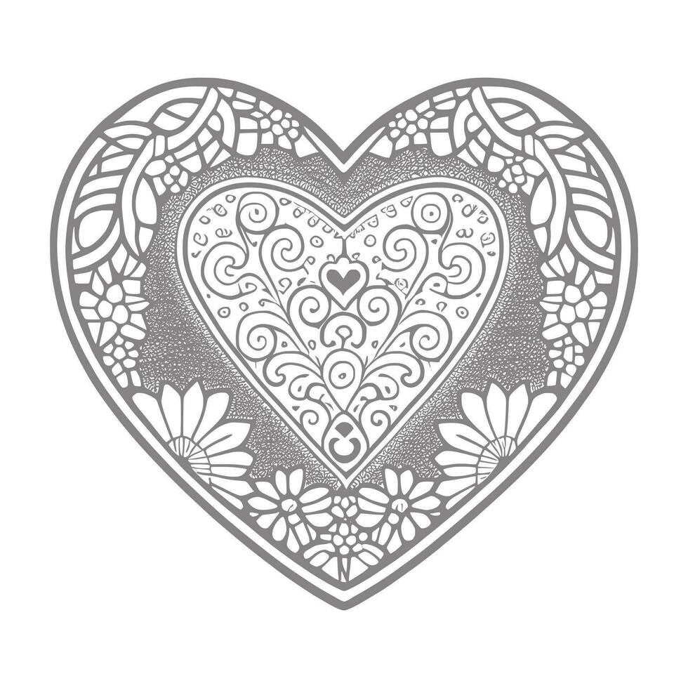 Flower with frame in shape of heart. decoration in ethnic oriental vector