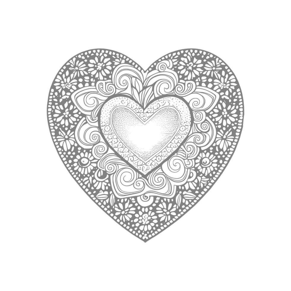Flower with frame in shape of heart. decoration in ethnic oriental vector