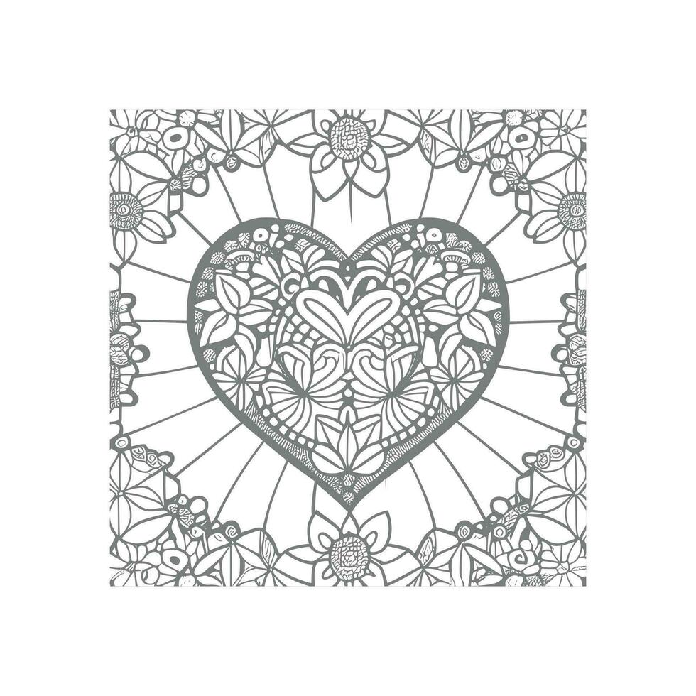 Flower with frame in shape of heart. decoration in ethnic oriental vector