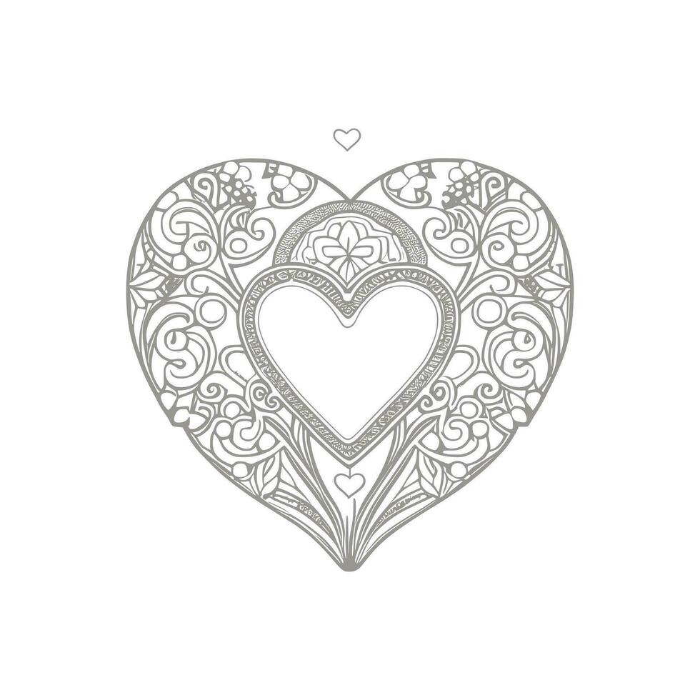 Flower with frame in shape of heart. decoration in ethnic oriental, vector