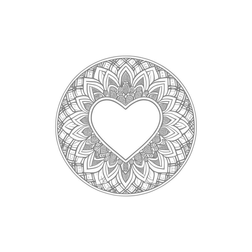 Flower with frame in shape of heart. decoration in ethnic oriental, vector