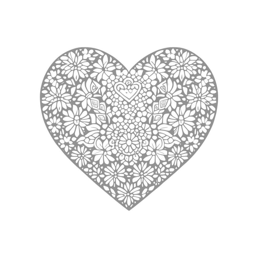 Flower with frame in shape of heart. decoration in ethnic oriental, vector