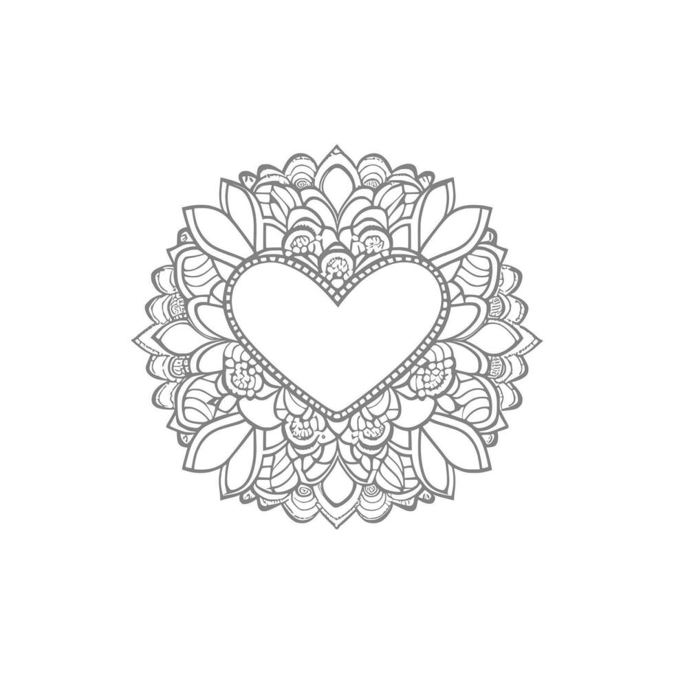 Flower with frame in shape of heart. decoration in ethnic oriental, vector