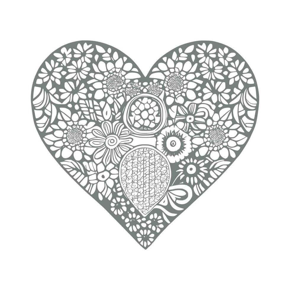 Flower with frame in shape of heart. decoration in ethnic oriental, vector