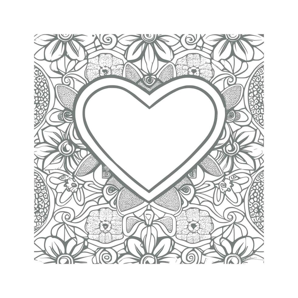 Flower with frame in shape of heart. decoration in ethnic oriental, vector