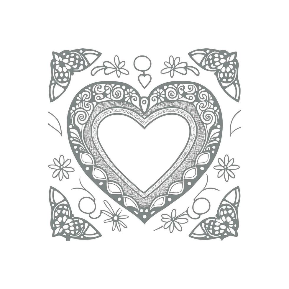 Flower with frame in shape of heart. decoration in ethnic oriental, vector