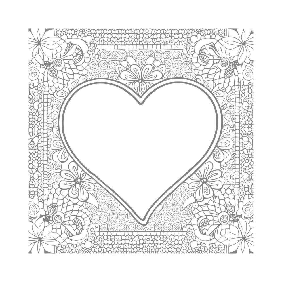 Flower with frame in shape of heart. decoration in ethnic oriental, vector