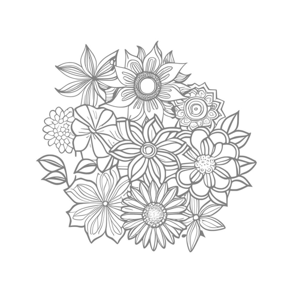 line art flower bouquet vector