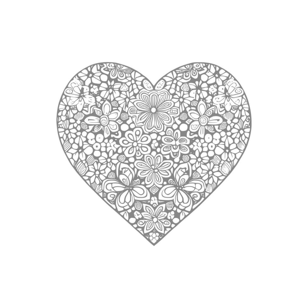 Flower with frame in shape of heart. decoration in ethnic oriental, vector