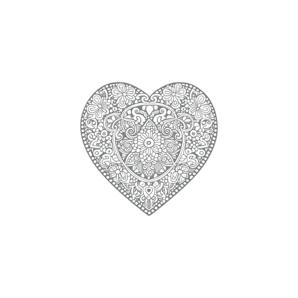 Flower with frame in shape of heart. decoration in ethnic oriental, vector