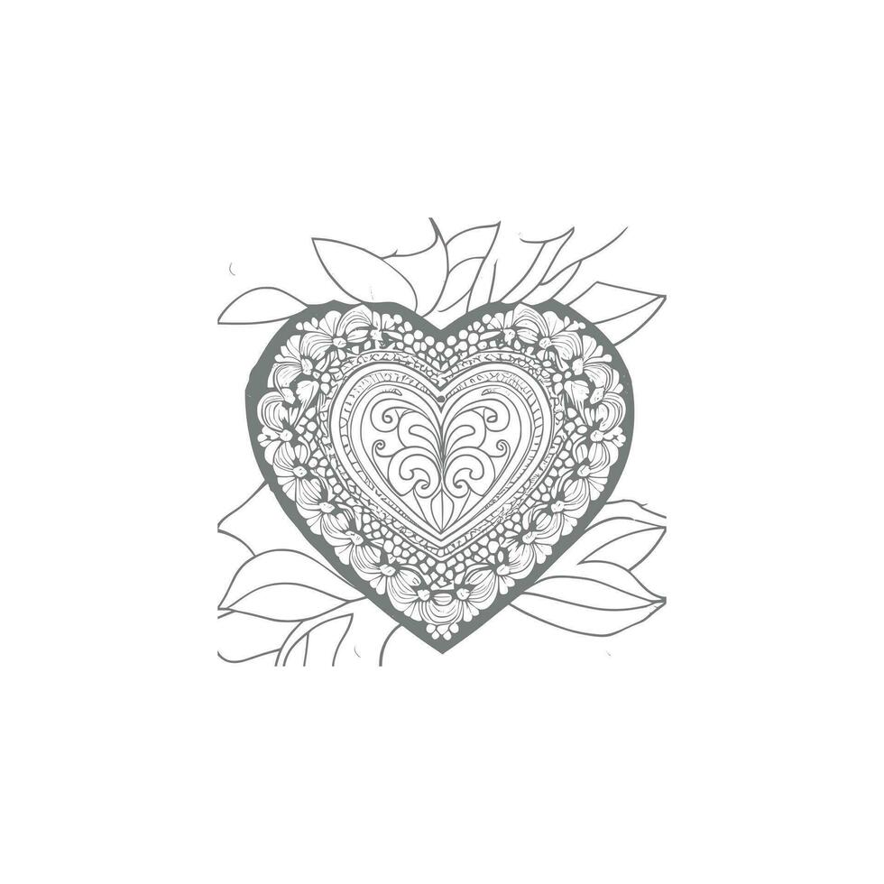 flor con marco en forma de corazón. decoración en étnico oriental, vector