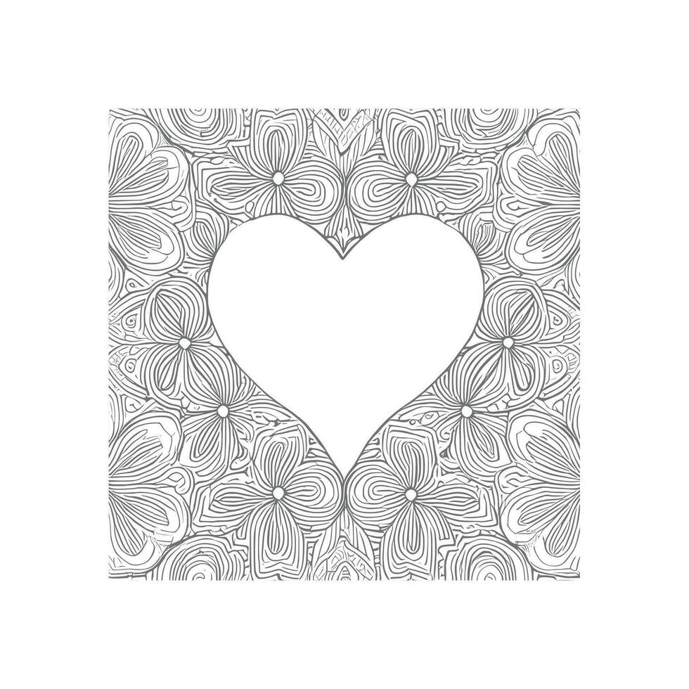 flor con marco en forma de corazón. decoración en étnico oriental vector