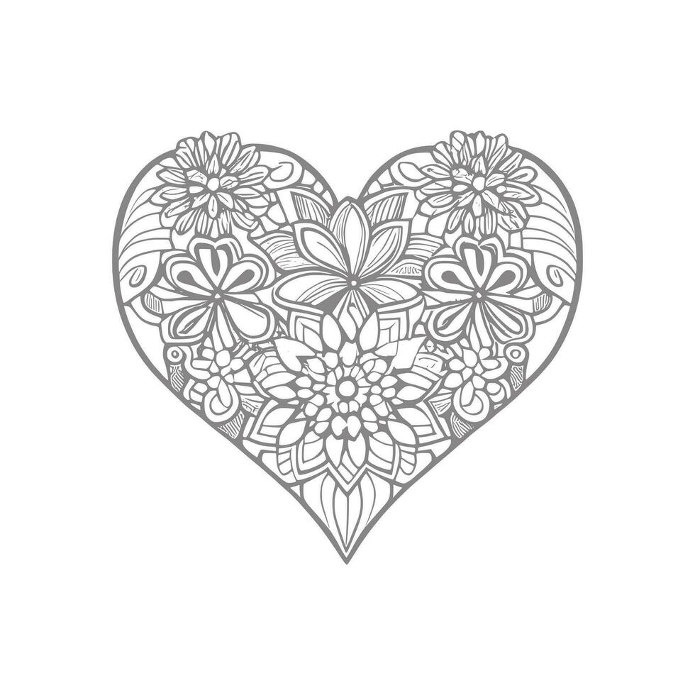 Flower with frame in shape of heart. decoration in ethnic oriental vector