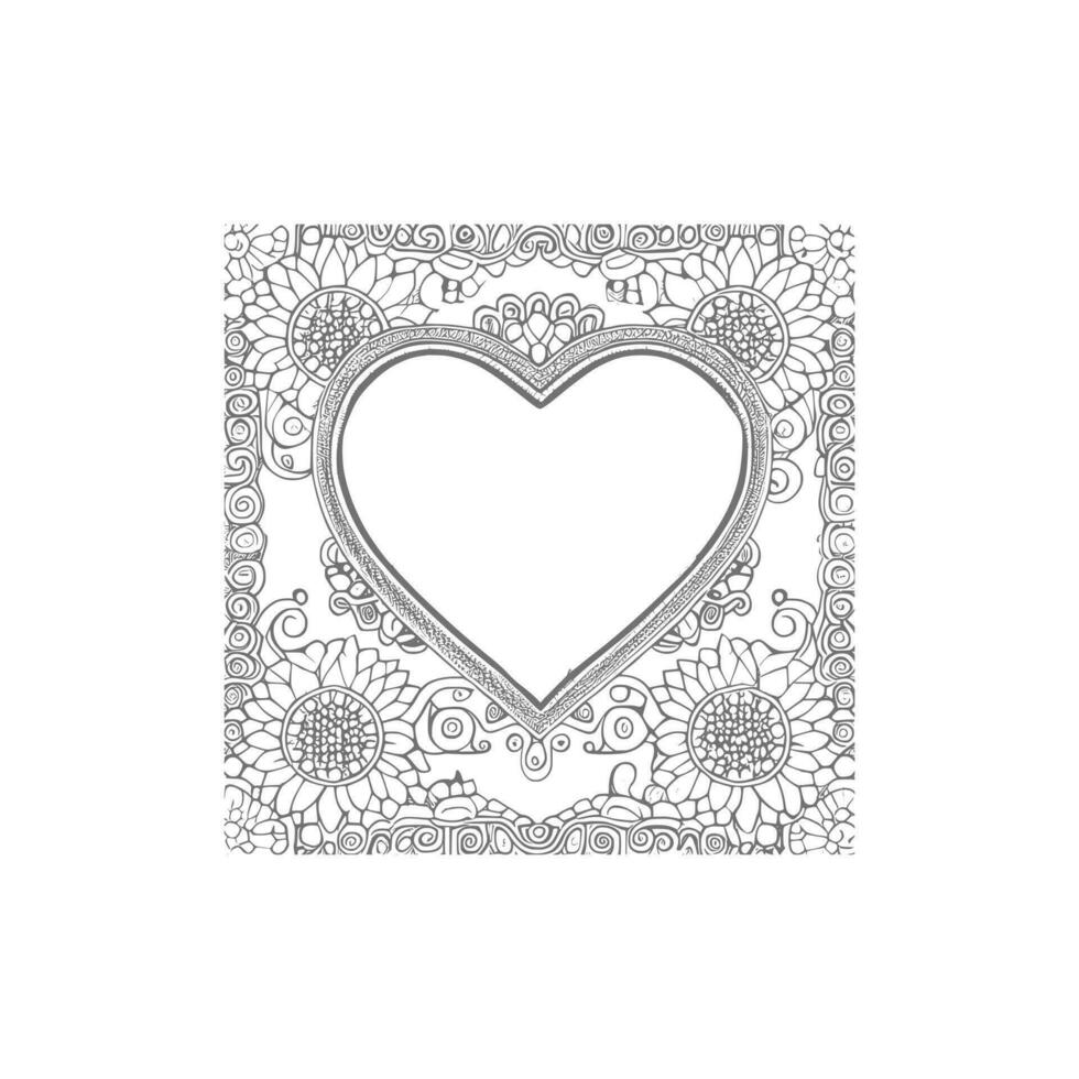 Flower with frame in shape of heart. decoration in ethnic oriental, vector