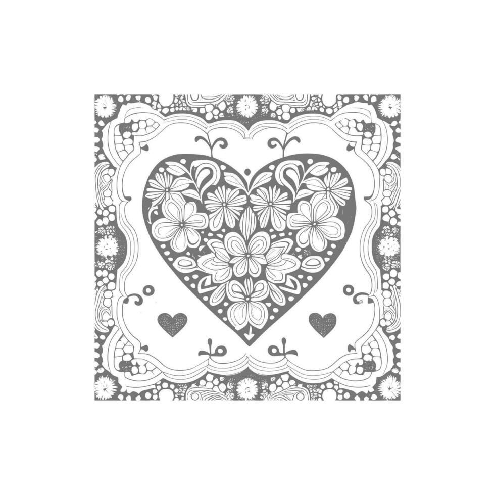 Flower with frame in shape of heart. decoration in ethnic oriental, vector