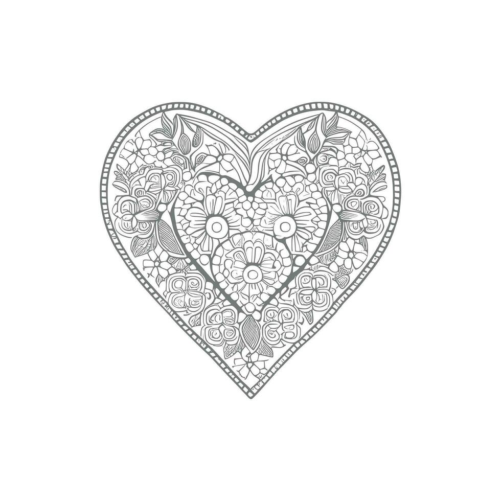 Flower with frame in shape of heart. decoration in ethnic oriental, vector