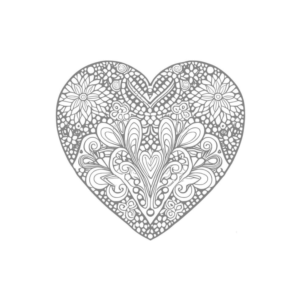 Flower with frame in shape of heart. decoration in ethnic oriental, vector