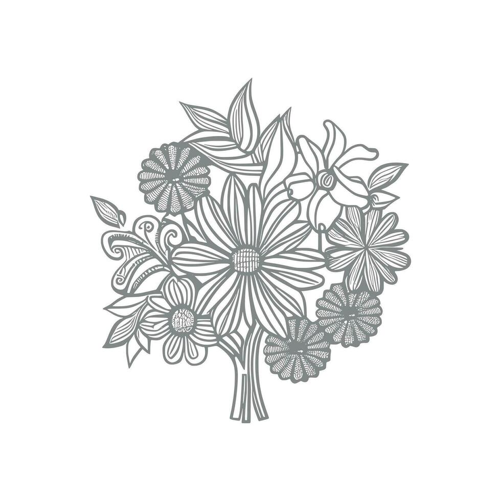 line art flower bouquet vector