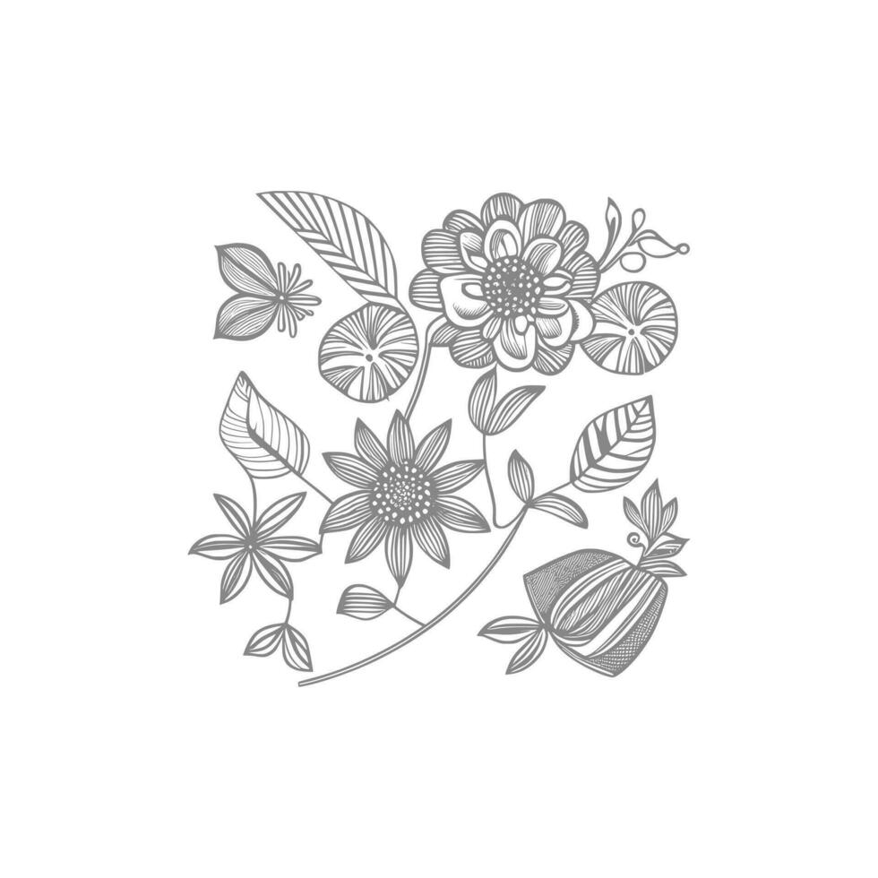 line art flower bouquet vector