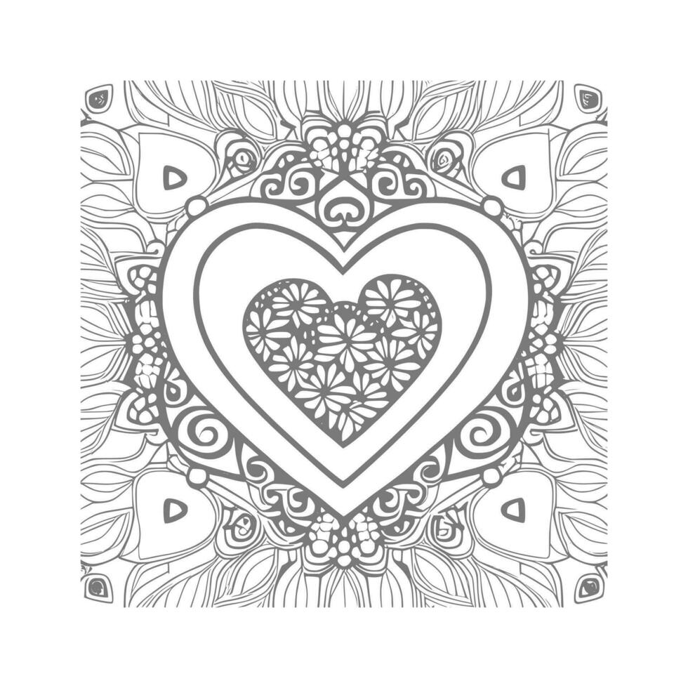 Flower with frame in shape of heart. decoration in ethnic oriental, vector