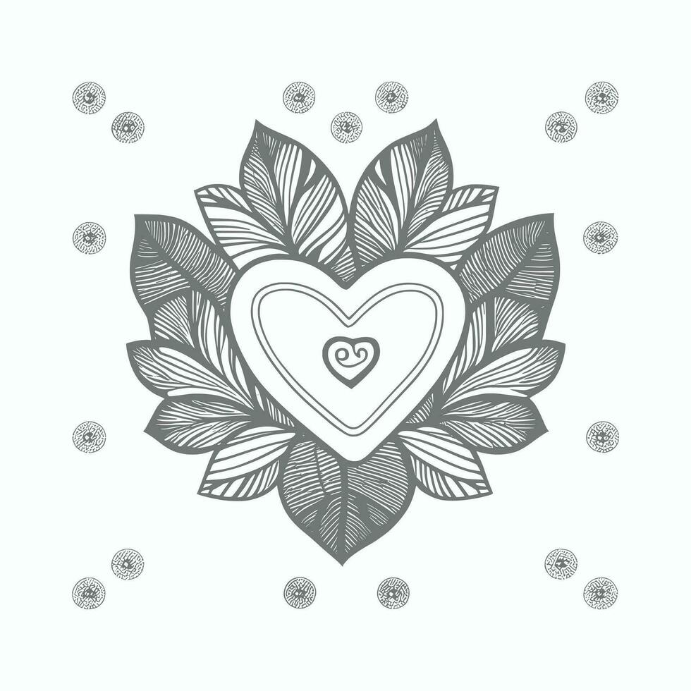 Flower with frame in shape of heart. decoration in ethnic oriental vector