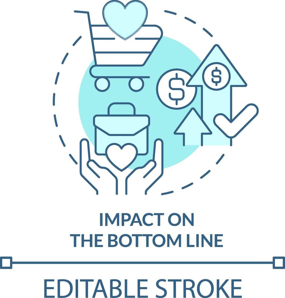 Impact on bottom line turquoise concept icon. Business ethics abstract idea thin line illustration. Investors, consumers. Isolated outline drawing. Editable stroke vector