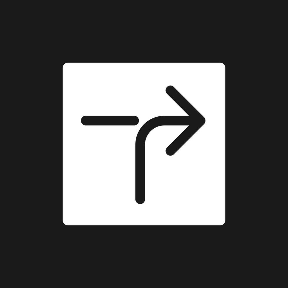 Right horizontal alignment sign dark mode glyph ui icon. Finding route. User interface design. White silhouette symbol on black space. Solid pictogram for web, mobile. Vector isolated illustration