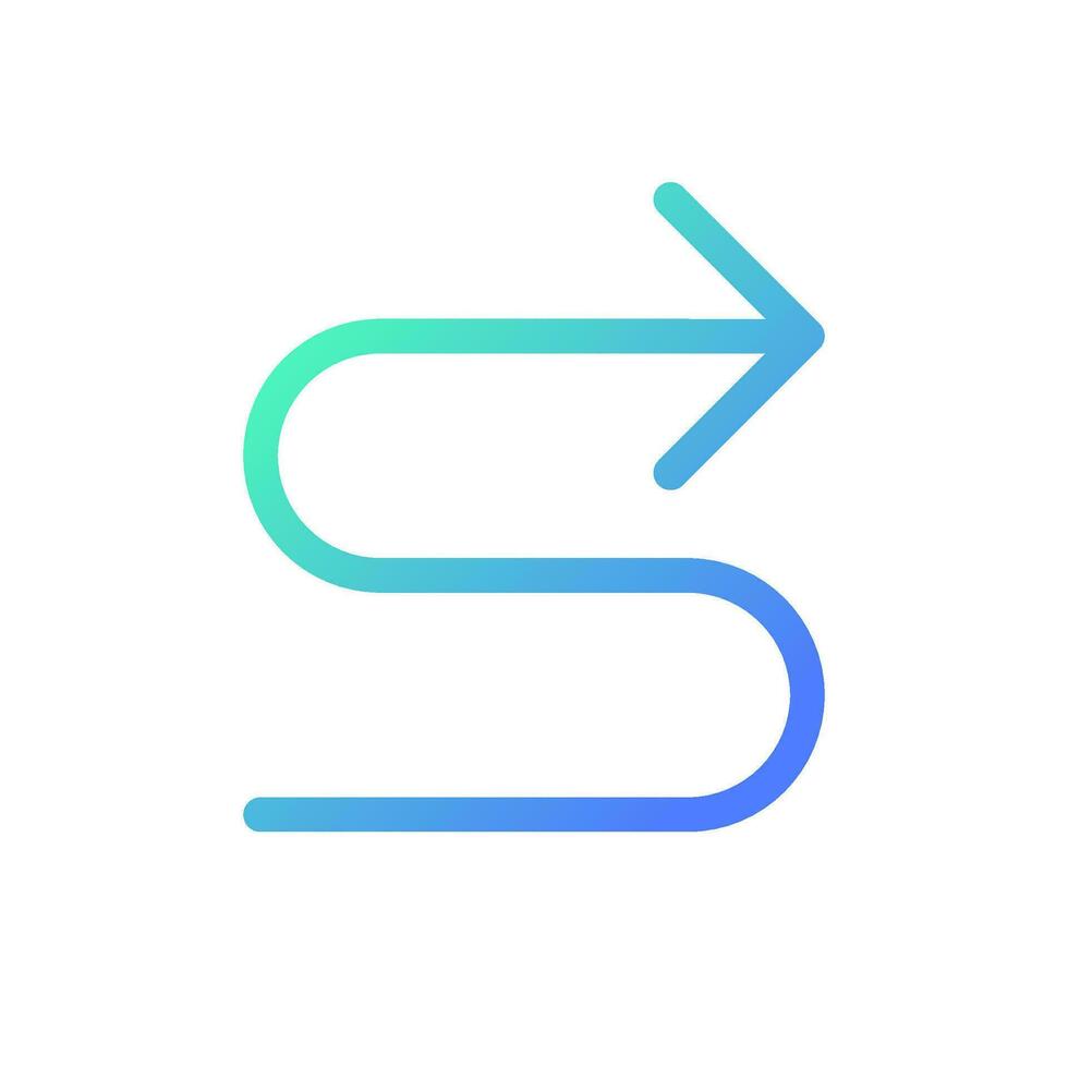 Right winding road arrow pixel perfect gradient linear ui icon. Follow direction. Road sign. Find route. Line color user interface symbol. Modern style pictogram. Vector isolated outline illustration