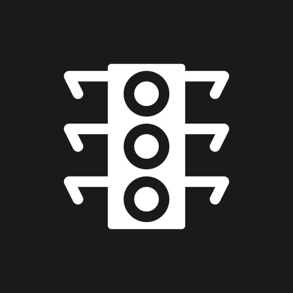 Traffic light dark mode glyph ui icon. Crossing intersection. User interface design. White silhouette symbol on black space. Solid pictogram for web, mobile. Vector isolated illustration