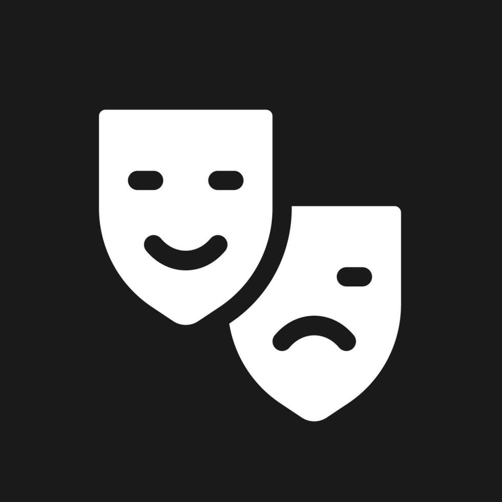 Drama and comedy theater dark mode glyph ui icon. Live performance. User interface design. White silhouette symbol on black space. Solid pictogram for web, mobile. Vector isolated illustration
