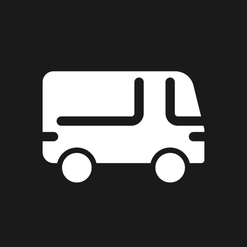 Bus dark mode glyph ui icon. Public transport. Road vehicle. User interface design. White silhouette symbol on black space. Solid pictogram for web, mobile. Vector isolated illustration