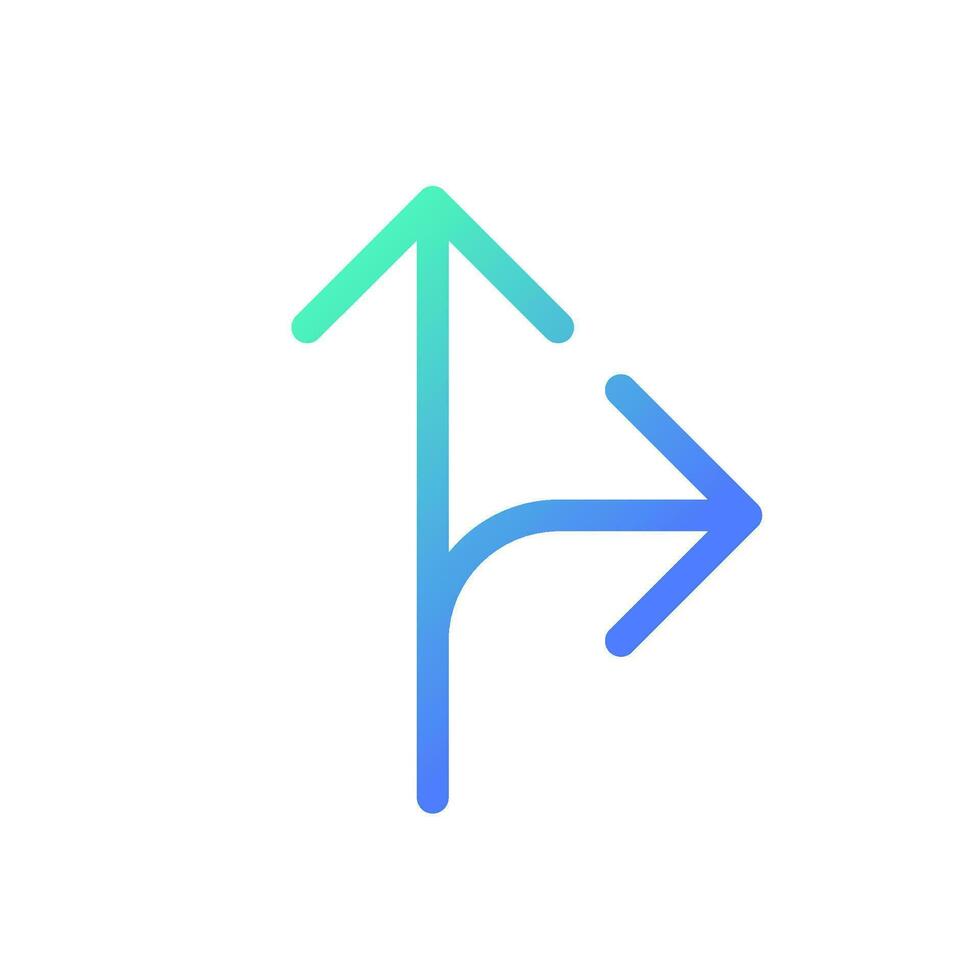 Straight and turn right traffic sign pixel perfect gradient linear ui icon. Directing arrows. Line color user interface symbol. Modern style pictogram. Vector isolated outline illustration