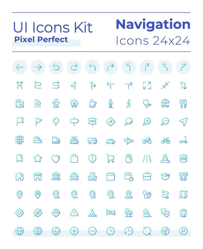 Tracking real time location pixel perfect gradient linear ui icons set. Navigational tool. Line contour user interface symbols. Vector isolated outline illustrations