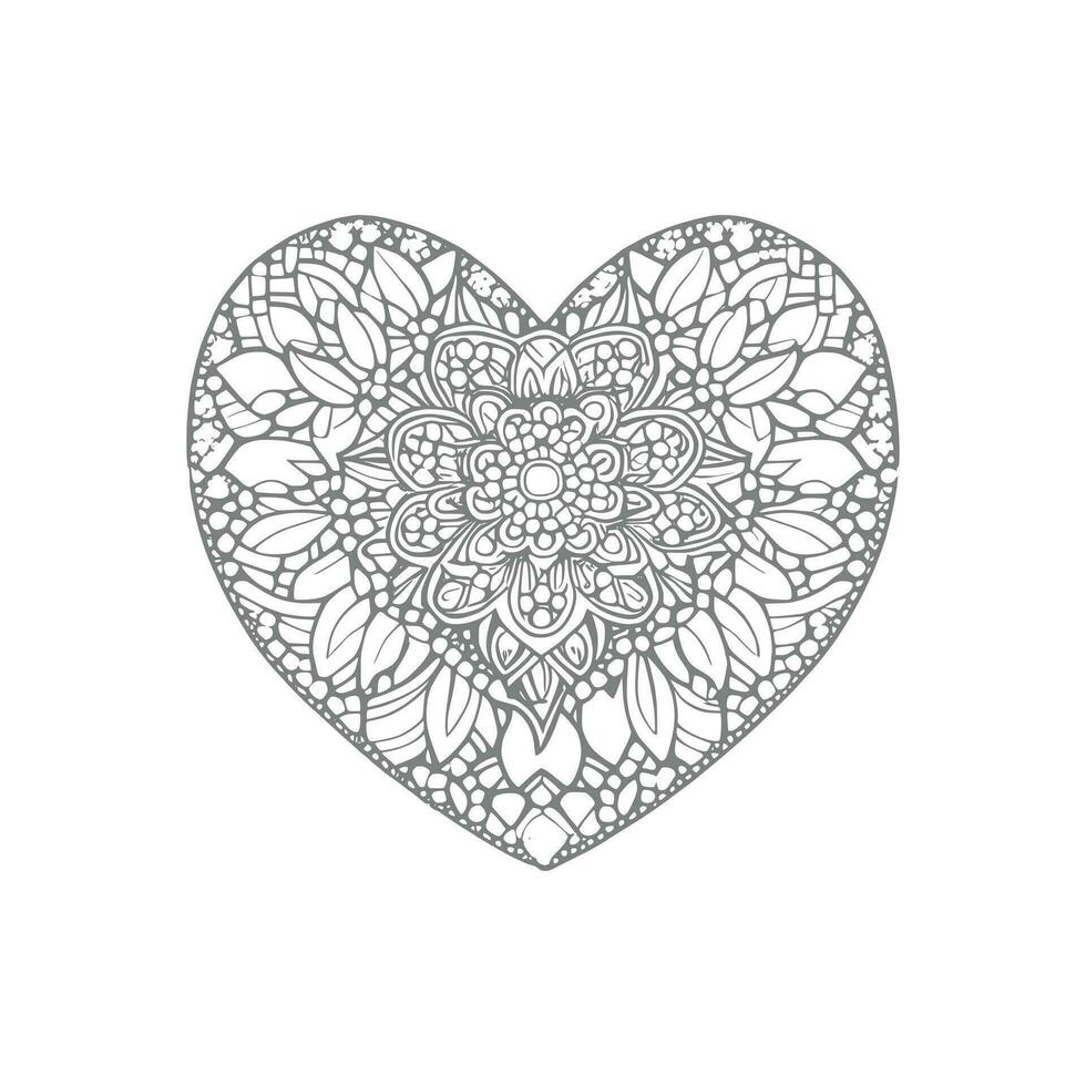 Flower with frame in shape of heart. decoration in ethnic oriental, vector