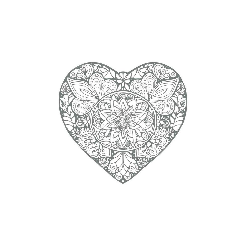 Flower with frame in shape of heart. decoration in ethnic oriental, vector