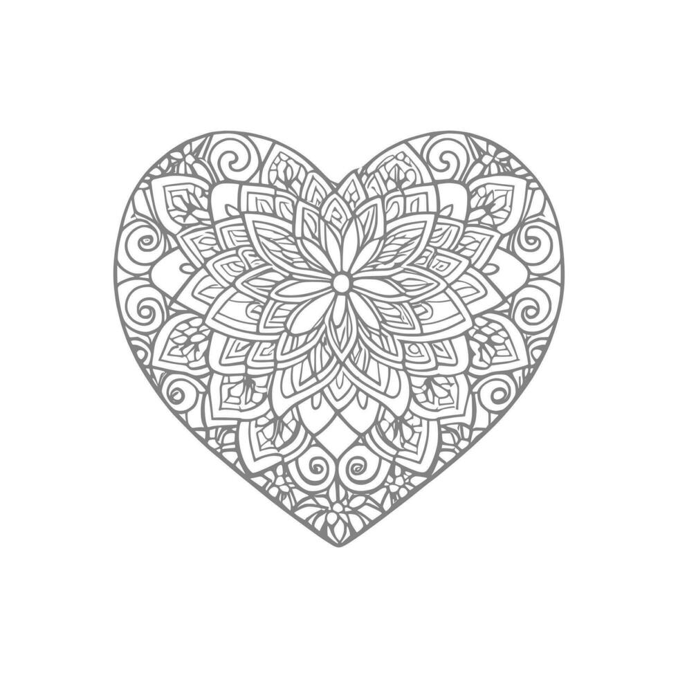 Flower with frame in shape of heart. decoration in ethnic oriental, vector