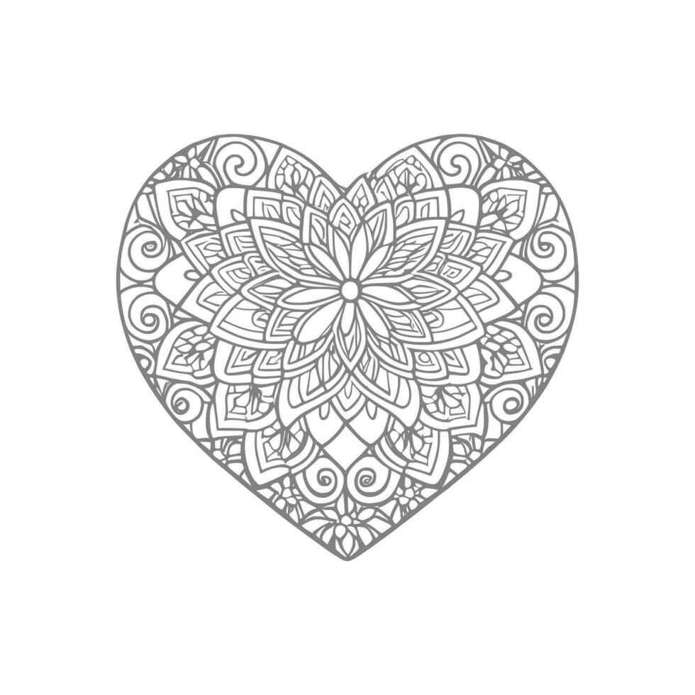 Flower with frame in shape of heart. decoration in ethnic oriental, vector