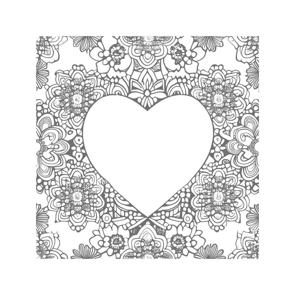 Flower with frame in shape of heart. decoration in ethnic oriental, vector