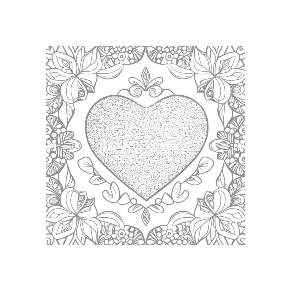 Flower with frame in shape of heart. decoration in ethnic oriental, vector