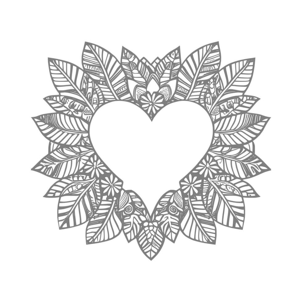Flower with frame in shape of heart. decoration in ethnic oriental vector