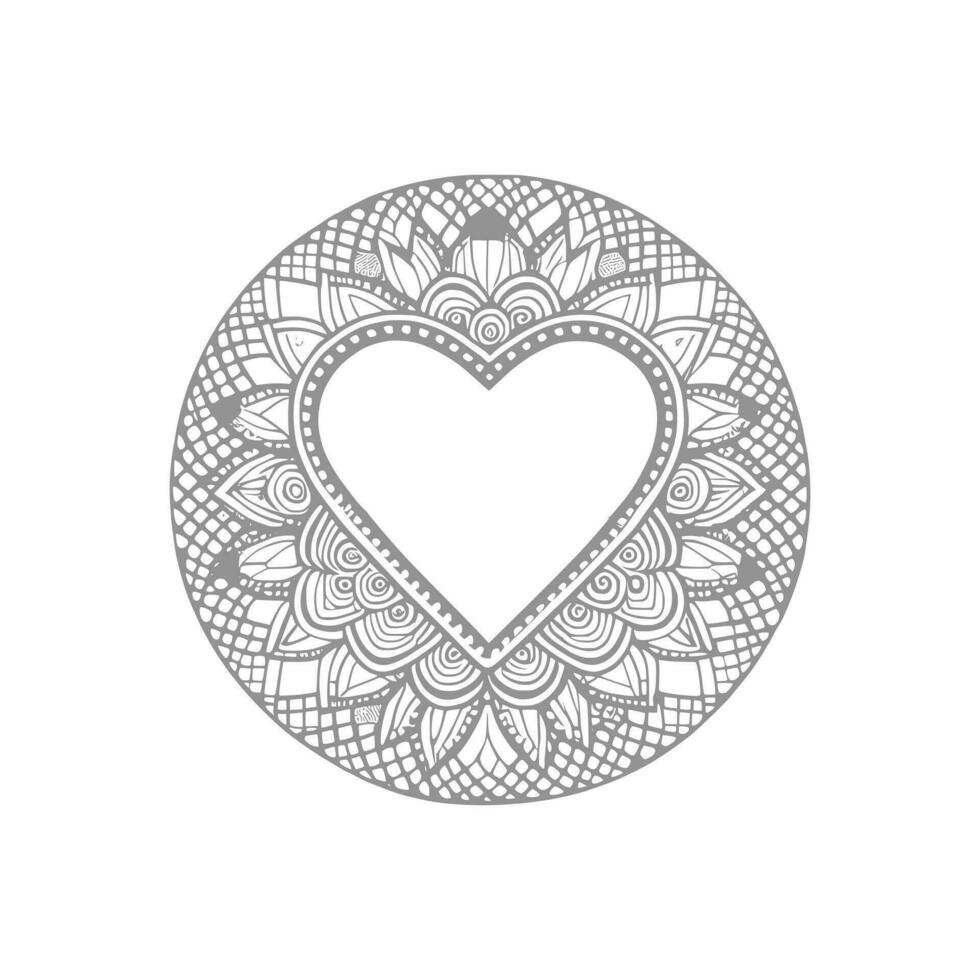 Flower with frame in shape of heart. decoration in ethnic oriental, vector