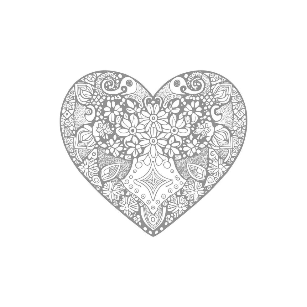 Flower with frame in shape of heart. decoration in ethnic oriental, vector