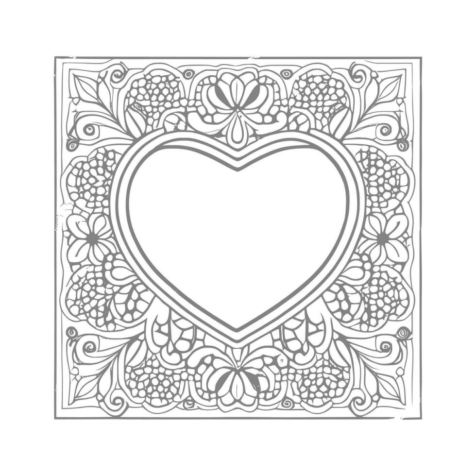Flower with frame in shape of heart. decoration in ethnic oriental, vector