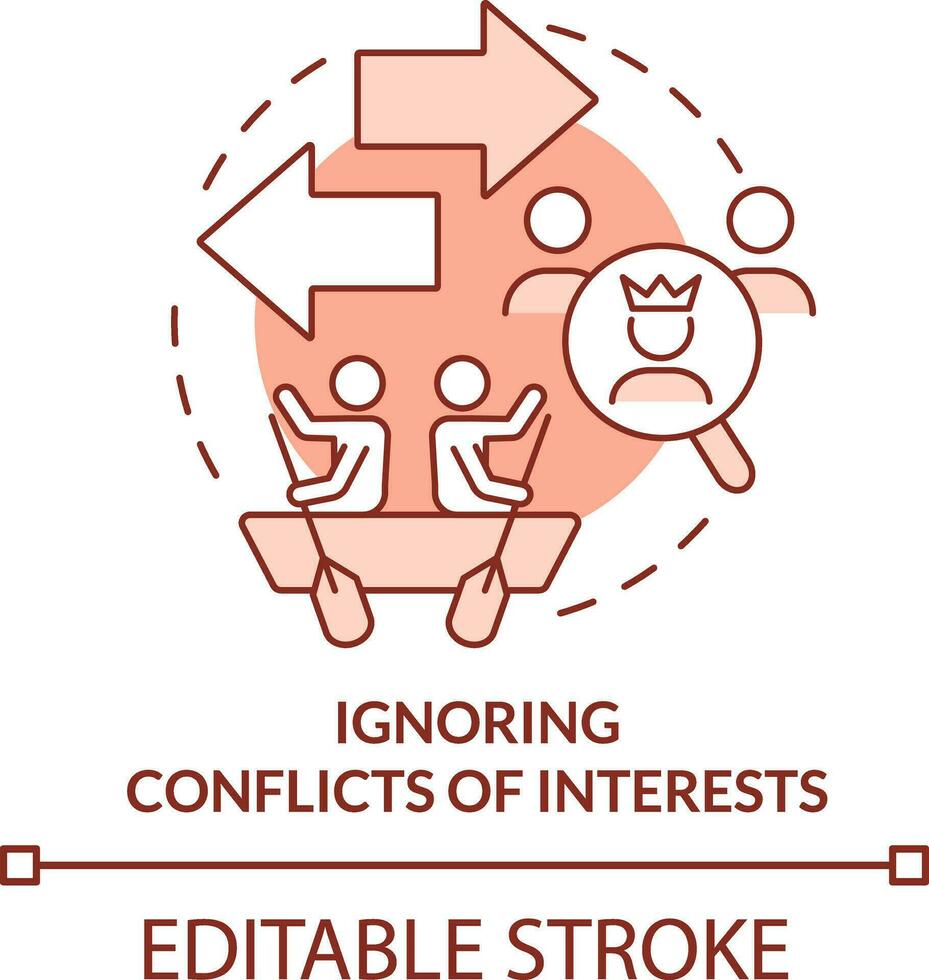Ignoring conflicts of interests terracotta concept icon. Unethical behavior in work abstract idea thin line illustration. Isolated outline drawing. Editable stroke vector