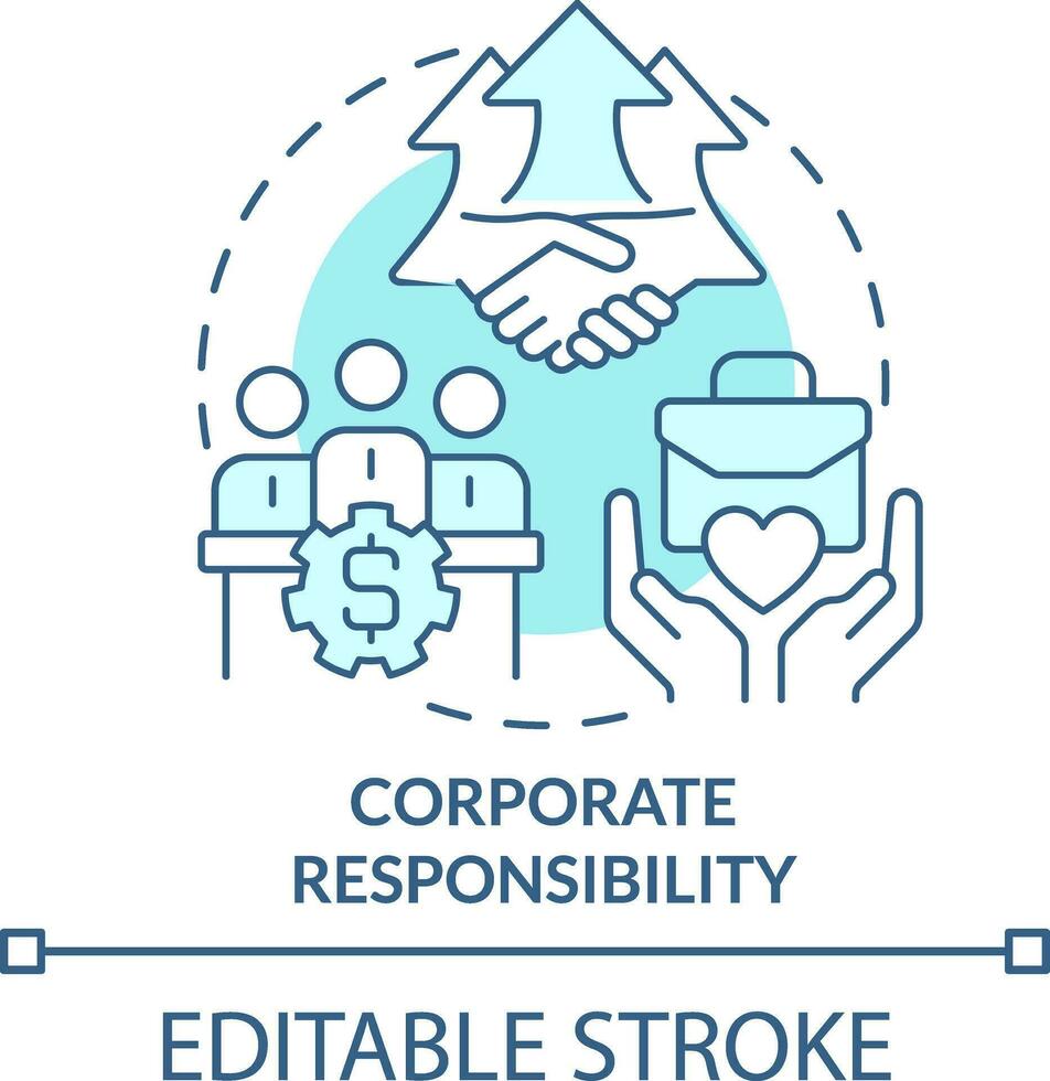 Corporate responsibility turquoise concept icon. Type of CSR abstract idea thin line illustration. Accountability. Isolated outline drawing. Editable stroke vector